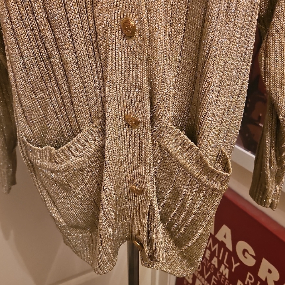 Magnolia Womens Shimmering Gold Cardigan Sweater - Picture 3 of 7